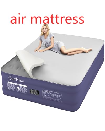 Queen Air Mattress, Inflatable Single High Airbed for Guests, Blow up Raised Air Bed for Camping with Electric Air Battery Pump, Purple