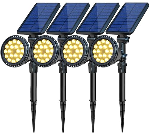 OSORD Solar Spotlights, 18 LED Solar Lights Outdoor Waterproof, 2 Mode Soft Warm White Landscape Lighting Auto On/Off Spot Lights for Flag Pole Garden Yard Tree Driveway Pool, 4 Pack