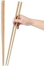 YFWOOD 2 Pairs Kitchen Chopsticks 35cm Reusable Natural Wood Chopsticks Natural Long Traditional Chinese Chopsticks for Hotpot Frying Baking Noodle 2 Pairs (Beech)