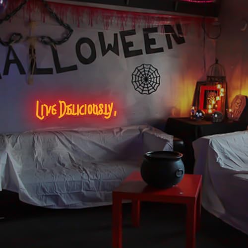 Image of Live Deliciously Neon Sign Witchy Led Neon Sign for Wall Decor Dimmable Spooky Gothic Neon Light Sign Halloween Neon Led Sign for Halloween Party Haunted House Decor Man Cave Gifts