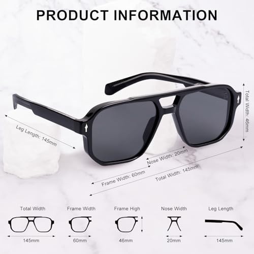 Vintage Double Bridge Sunglasses for Women Men,Retro Womens Mens Sun Glasses Trendy Rectangle4
