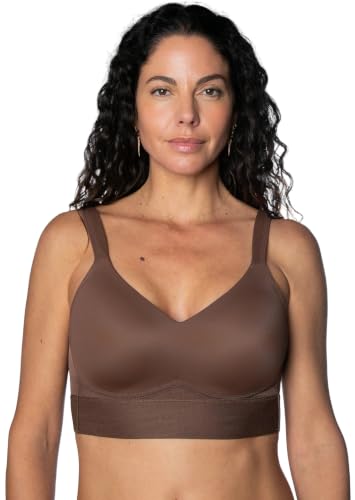 Rhonda Shear Molded Cup Bra with Mesh Back Detail, Wire-Free, Padded Adjustable Straps, Breathable Mesh Back, Espresso, 2X