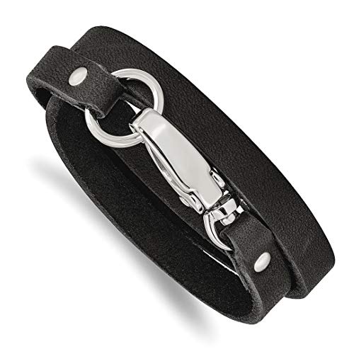 Ice Carats Stainless Steel Black Leather 25 Inch Wrap Bracelet Adjustable Stretch Fashion Jewelry For Women Gifts For Her #TOP7