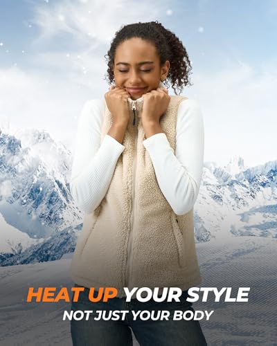 Image of Fuzzy Sherpa Fleece Heated Vest Women, 9 Heating Zones | 16000mAh 7.4V Battery, Womens Heated Vest for Winter Commuting, Hiking, Mountaineering, Fishing, Skiing, Cycling