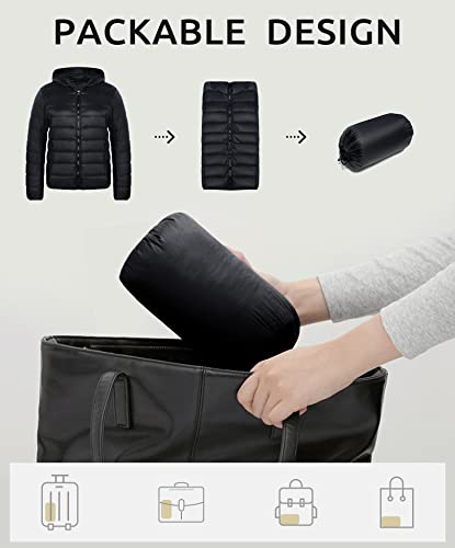 Image of SOLOCOTE Women's Lightweight Down Puffer Jacket Water-Resistant Warm Hooded Winter Coat