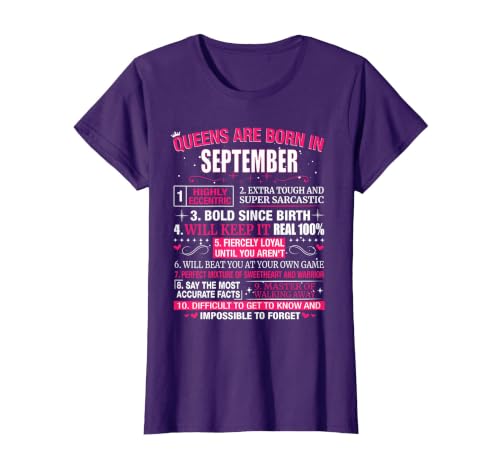 Queens are Born in September T-Shirt T-Shirt, Women, Purple, X-Large