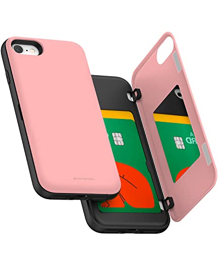 GOOSPERY Wallet Case Compatible with iPhone SE 2022/iPhone7,8/iPhone SE[Auto Magnet Closure][2 Card Holder] Protective Dual Layer Sturdy Case with Sticky Mirror Included - Pink