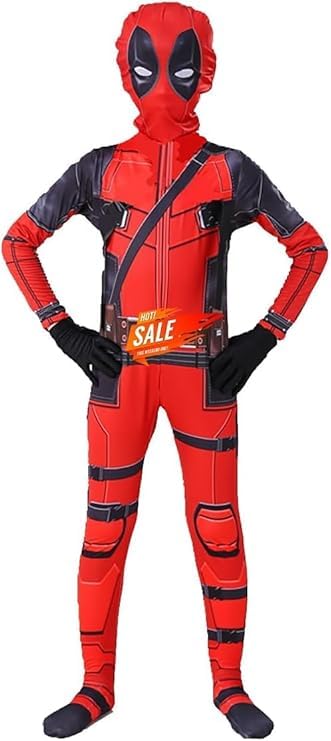 Milune 3D Print Bodysuit Heroes Jumpsuit Outfits with Headwear For Boys (red-black, Kids-L(Height:150-60In))