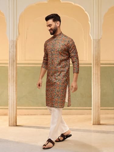 Image of SOJANYA Men's Deep Purple Ethnic Kurta with Intricate Abstract Print | Modern Festive Style