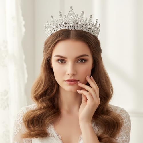 Elegant Silver Crystal Crown for Women, Royal Queen Tiara, Bridal Headpiece for Adult Formal Events, Romantic Wedding Prom & Pageant Birthday by ruokfziyan - Used condition - Image 9