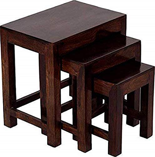 Image of AB ART Sheesham Wood Nesting Tables Set of 3, Walnut Finish, 18x12x18 Inch
