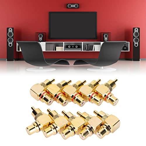 10 peças RCA direita, macho para fêmea cobre banhado a ouro Cinch 90 Grad Angle adaptador grau L tip