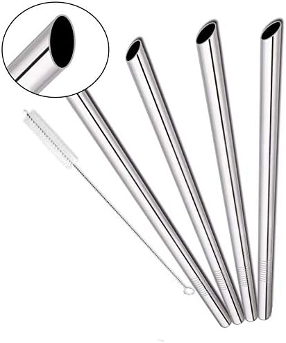 SITANES Metal BOBA Straws & Smoothie Straws, 4 PCS 0.5'' Wide Reusable Stainless Steel Drinking Straws for Bubble Tea/Tapioca Pearl, Milkshakes | 1 Cleaning Brush & 1 Case