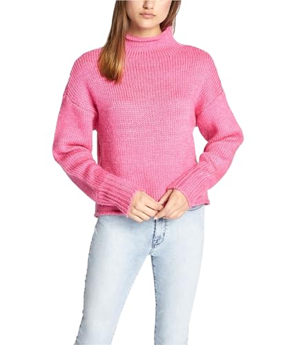 Sanctuary Womens Curl Up Knit Mockneck Sweater Pink L