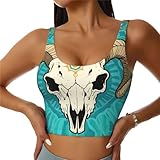 Women Girls Yoga Bras U-Shaped Back Comfortable Sweat Vest with Pads Elastic Sportswear for Gym Fitness, for Mystical Ram Skull Art