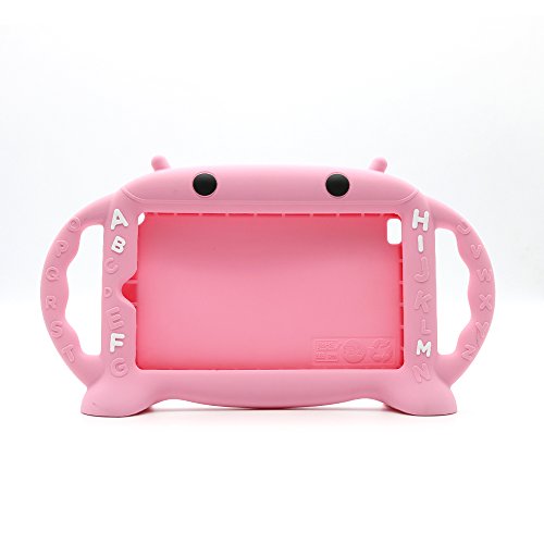 Kids Proof Case For Samsung 7 Inch Tablet Galaxy Tab A/3/3 Lite/4/E Lite 7.0-Chinfai [Cartoon Robot Series] Silicone Handle Stand Case Cover For Tablet Sm-T280/T113/T230 (Pink) #TOP1