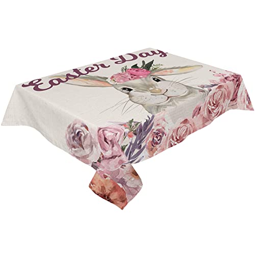 Pink Rose Flower Tablecloth Waterproof For RoundRectangleOvalSquare Tablecloth 60x102 In Easter Bunny Rustic Spring Flower