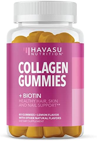 Collagen Gummies for Hair Growth with 2500mcg Biotin | Hydrolyzed Bovine Collagen with Zinc Vitamin E & C and for Hair Skin and Nail Growth | 60 Natural Lemon Flavor Gummies | Non-GMO and Pectin-Based