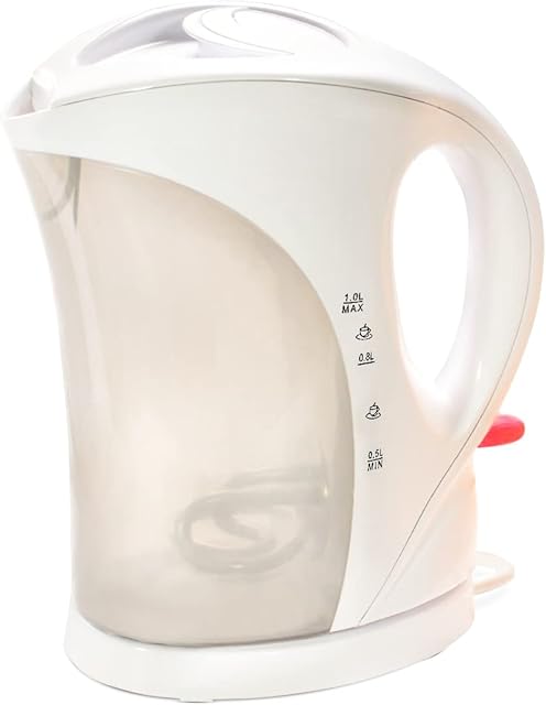 Electric Kettle Cordless Fast Boil Quiet Energy Efficient 1 Litre with Boil Dry Safety Cut Out, Pilot Light, Auto Shut-off and Water Level Gauge