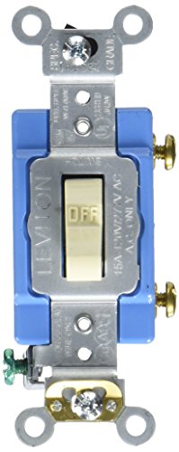Leviton 15 Amp, 120/277 Volt, Toggle Single-Pole AC Quiet Switch, Extra Heavy Duty Grade, Self Grounding, 1201-2I, Ivory