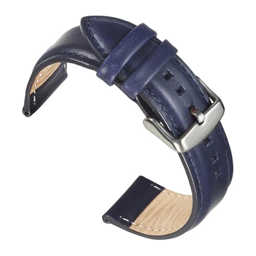 [JLIGONAFP] Leather Watch Band Replacement Belt Black Clasp Strap 20mm 22mm Wrist Luxurious(Blue-Silver,22mm)