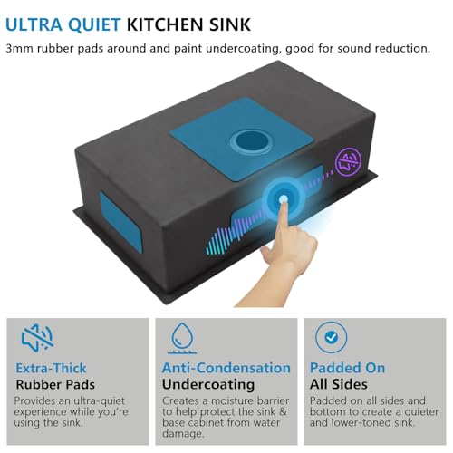 Image of 33 Undermount Kitchen Sink - Fulorni 33 inchx19 inch Kitchen Sink Under Counter 16 Gauge T304 Stainless Steel Single Bowl Basin