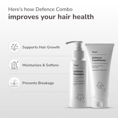 Image of Traya Defence Shampoo & Conditioner - Ayurvedic Hair Care | Shampoo with Vitamin B3 & Pea Protein + Conditioner with Argan Oil & Biotin