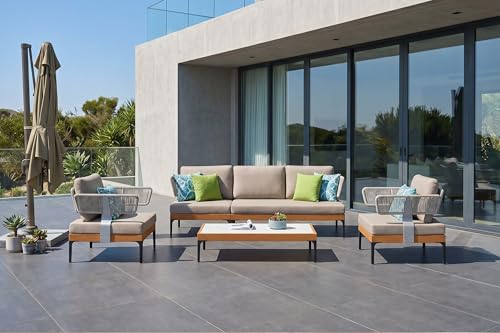 Image of PURPLE LEAF Patio Furniture Set Outdoor Conversation Sets with Fade-Resistant Cushions and Pillows 6 Pieces Aluminum Modern Wicker Sofa Chairs Plus Coffee Table for Balcony Yard Garden, Taupe