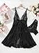 Foxiny Sexy Open Front V Neck Ruffle Sheer Mesh Lace Wireless Babydoll Lingerie Dress with Thong 2 Piece Women See Through Panty Set Chemise Negligee Hook Black Medium