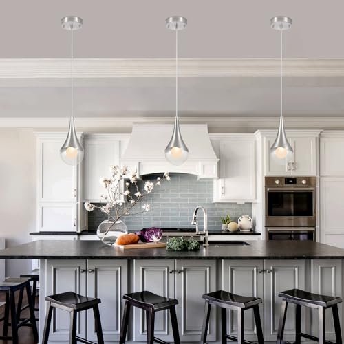 Dijiahua P-JDH0105 Brushed Nickel Pendant Lights Kitchen Island 3 Pack, Modern Silver Raindrop Pendant Light Fixture Set Of 3 thumb #8