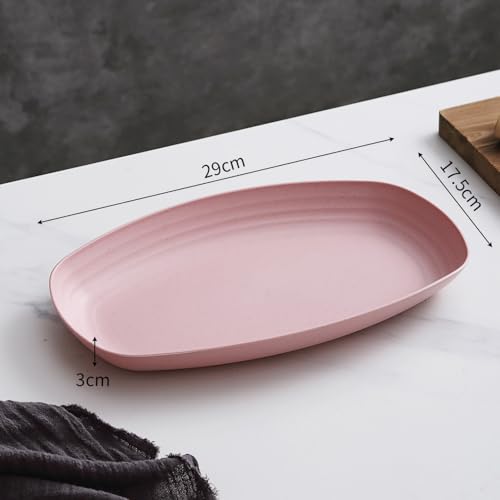 Image of Unbreakable Wheat Straw Dinner Kids Plates Dinnerware Sets Serving Plates Round Dishes for Dessert, Appetizers, Fruits, Snacks, Salad Dishwasher & Microvave Safe Dinner Set (Pink, Pack of 4)