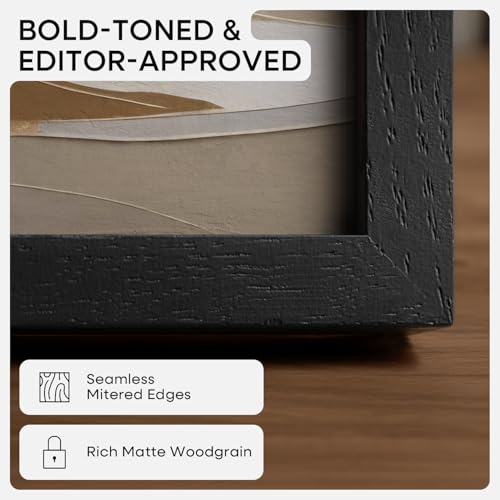 Image of Homeforia 11x14 Picture Frame Black Wood, High End Oak 11x14 Poster Frames with Mat 8x10, 11 x 14 Wooden Frame Matted to 8 x 10 inch Photo, 14x11 Thin Hanging Frame, Tempered Glass, Wall Kit, Set of 2