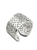 MadamLili - Silber Ring Damen Herz Breit - 925 Sterlingsilber - Größenverstellbar - Ornament Breiter Silberring - Massiv - Handgefertigt - Exklusive Schmuckbox