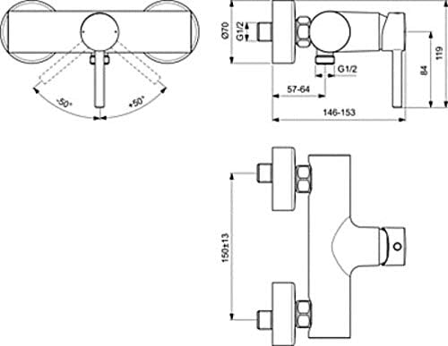 Ideal Standard BC200AA Ceraline Shower Fitting, Chrome, 220x146-153x119 mm - Image 3