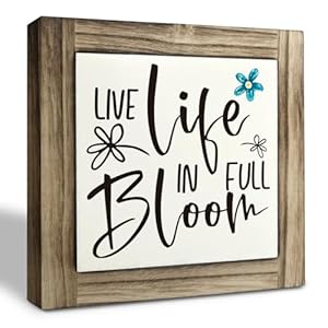 Spring Wood Sign, Box Wood Plaques Desk Décor, Tabletop Shelf Decoration, Inspirational Spring Quotes, Spring Summer Decor Art, Farmhouse Wood Sign, Rustic Home Decor, Live Life in Full Bloom