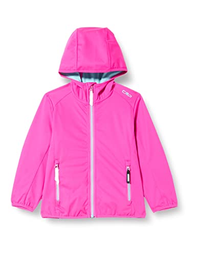 CMP - Chaqueta softshell ligera para niños con capucha fija, Púrpura Fluo-Aqua, 164