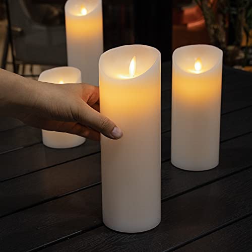 Image of Fire Tek 3 x 8.7 Inch Flameless Pillar Candle, 1 Programable LED Pillar Candle - Dancing Flame, For Home, Weddings, And Parties, White Real Wax Battery Pillar Candle, Remote Sold Separately,