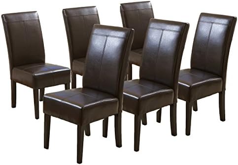 Christopher Knight Home Pertica T-Stitch Leather Dining Chairs, 6-pcs Set, Chocolate Brown