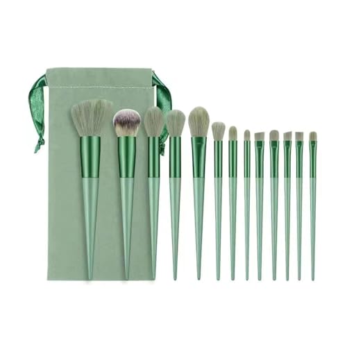 Image of 13 Piece Vegan Synthetic Makeup Brush Set No-Shed with Green Travel Case