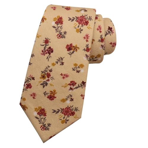 Image of Mantieqingway Men Skinny Tie Cotton Floral Necktie for Wedding Groomsmen Tie