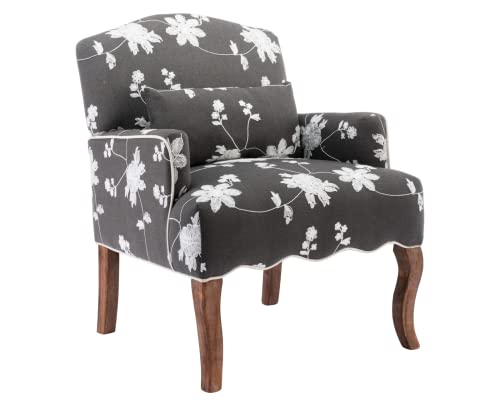 Shunzhi Linen Armchair Mid Century Modern Accent Chair Retro Upholstered Vintage Floral Side Chair Wood Comfy Reading Chair Farmhouse Oversize Chair For Living Room/Bedroom/Apartment, Grey #TOP8