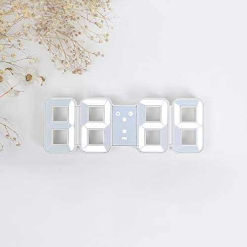 mooas 3D Pure Mini White LED Clock, Multi-Function LED Clock (Calendar, Alarm, Temperature) (8.5" White Table Alarm Clock) - Image 3