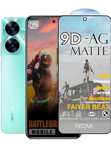 Image of FAIYER BEAT Premium Tempered Glass forREALME C55 (matte finish glass, Pack of 1) Full Screen Coverage gaming matte Screen Protector Guard (REALME C55)