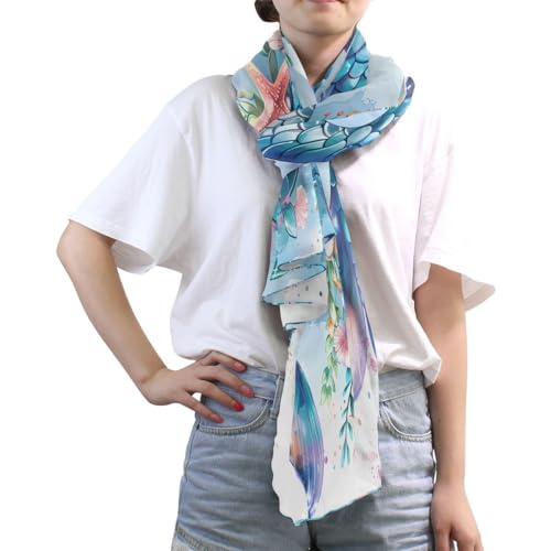 ALAZA Flower Mermaid Starfish Seashell Chiffon Silk Long Scarf Shawl Wrap3