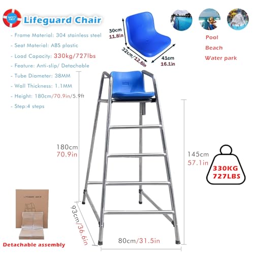 Silla de Socorrista Elevada en Acero Inoxidable 180 cm miniatura 2