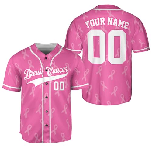 Custom Breast Cancer Jersey Baseball Breast Cancer Shirts for Men Pink Jerseys Survivor Pinks Ribbon Pink Ribbon Cancer Shirt (BCS5)