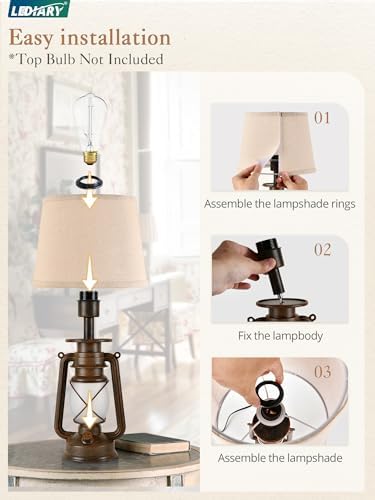 LEDIARY 18.72" LED Vintage Lantern Flickering Flame Table Lamps for Bedrooms Set of 2, Small Farmhouse Rustic Vintage End Table Lamps, Halloween Decorative Lantern Bedside Lamps for Living Room 7