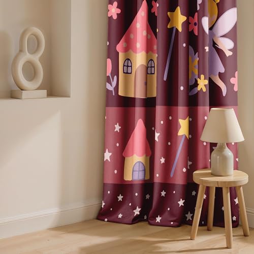 Image of Ultimate Trends Light Filtering Kids Curtain | Fairy, Dragon Castle, Safari & Jungle Animal Prints | for Kids Room Doors and Window | 8 FEET Pack of 1 |Mulberry Dream