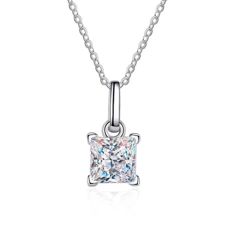 Collier pendentif moissanite taille princesse, bijou élégant de tous les jours