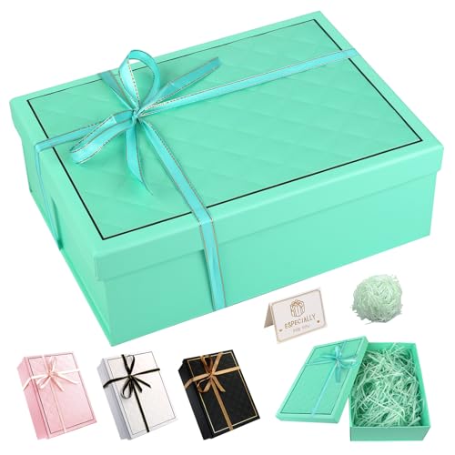 Geschenkbox mit Deckel, Geschenkbox mit Schleife und Grußkarte, 25×18×8,8 cm Rechteck Geschenkkarton, Faltbare Geschenkschachtel für Geburtstag, Fest, Jahrestag, Hochzeit, Weihnachten (Grün)
